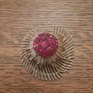 Vintage 1960s Red Rhinestone Brooch